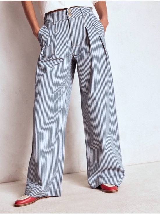 Boden Pants - Boden Brompton Wide Leg Trousers in Blue Stripe size 12R